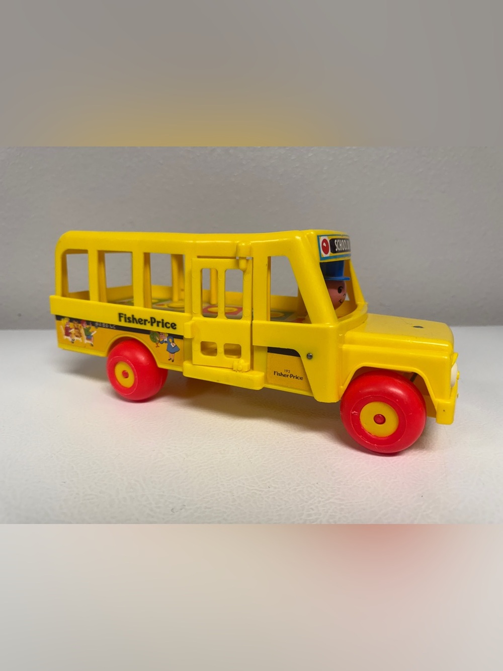 Vtg 1965 Fisher Price Little People 192 School Bus Toy Wheels Eye Roll No People